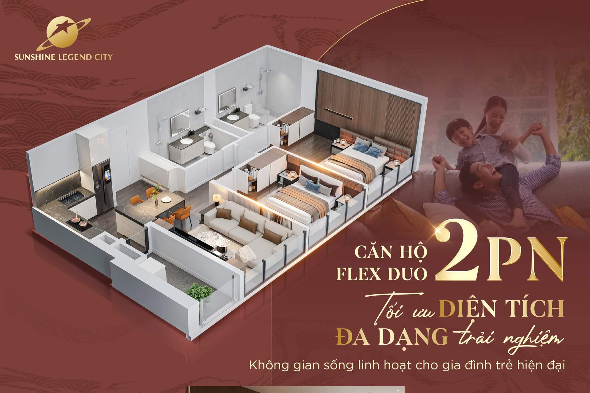 Căn hộ Flex Duo 2 phòng ngủ tại Sunshine Legend City