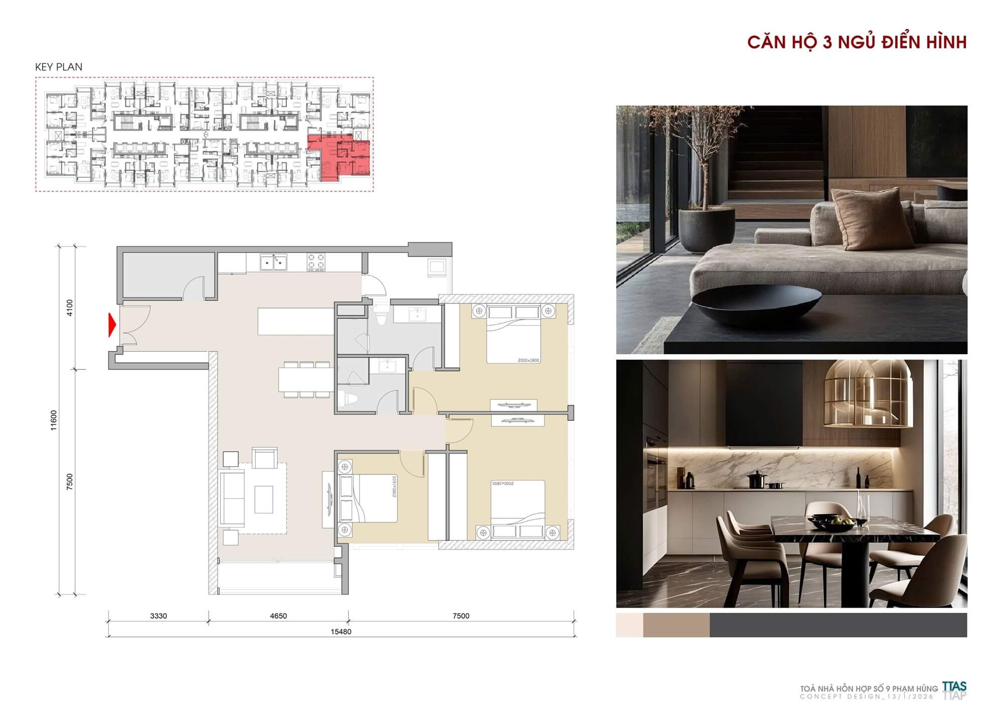 thiết kế căn hộ 3 phòng ngủ dự án grand era residence số 9 phạm hùng